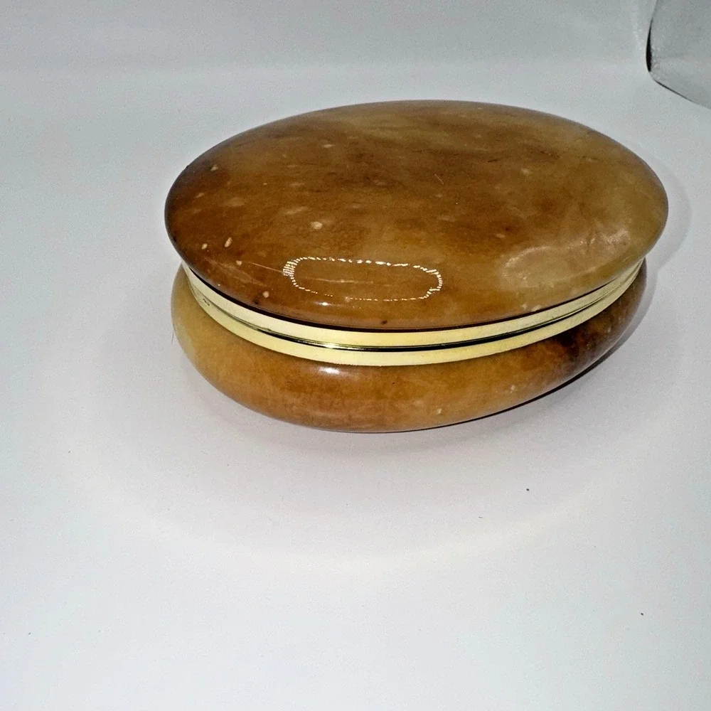 Vintage Genuine Alabaster Hand Carved Hinged Jewelry Trinket Box Made in Italy